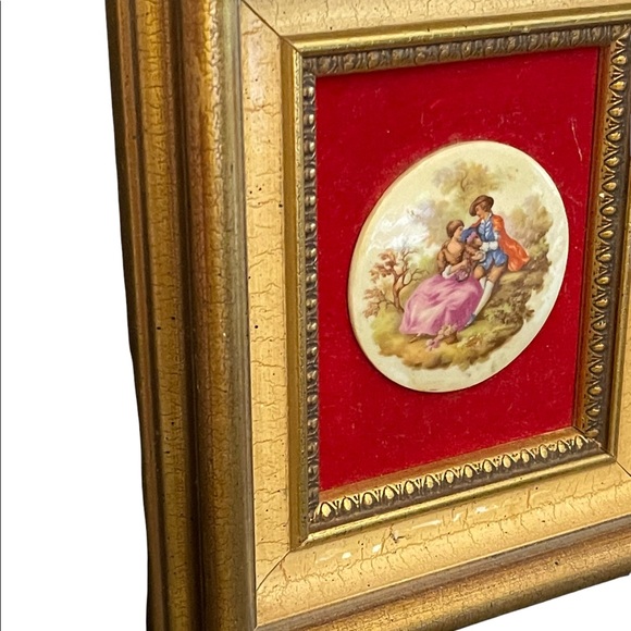 Vintage 1950s Gold gilt Florentine Ceramic Limoges French framed cameo picture - Picture 5 of 7